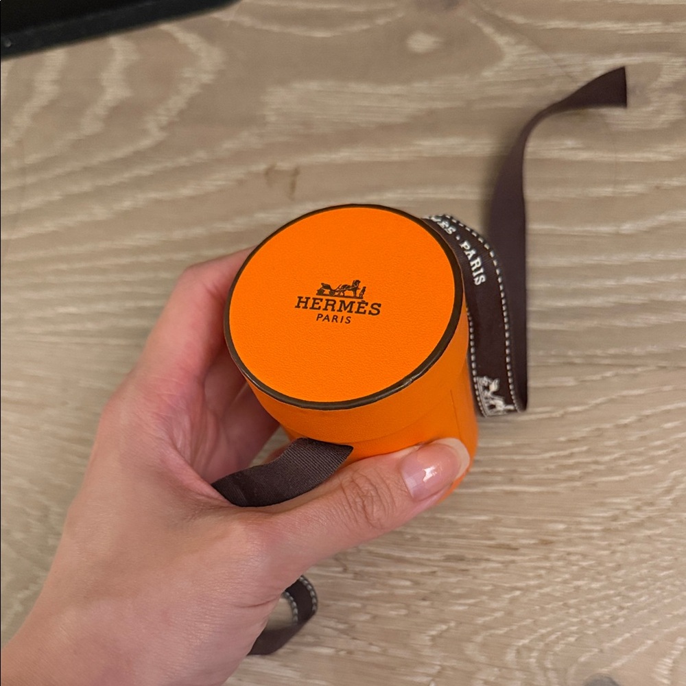 Hermes Orange Scarf Box with Brown Ribbon